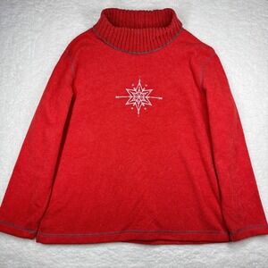 Basic Editions Sweater Womens Large Red Turtleneck Snowflake Embroidered Cozy